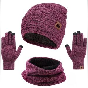 Mysuntown Beanie Hat for Women, Scarf and Gloves Sets, 3-Piece Winter Set